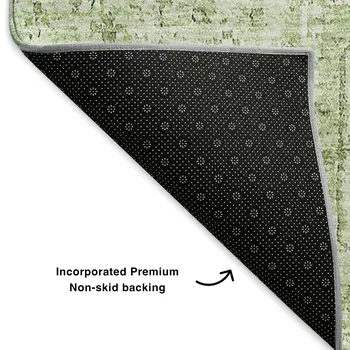 5' X 8' Green And Ivory Floral Washable Area Rug With UV Protection