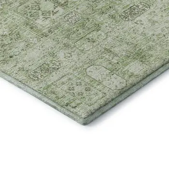 5' X 8' Green And Ivory Floral Washable Area Rug With UV Protection