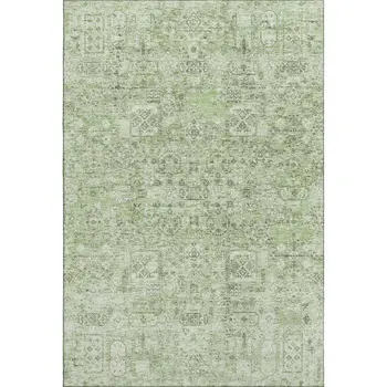 8' X 10' Green And Ivory Floral Washable Area Rug With UV Protection
