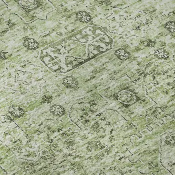 8' X 10' Green And Ivory Floral Washable Area Rug With UV Protection