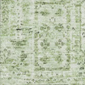 9' X 12' Green And Ivory Floral Washable Area Rug With UV Protection