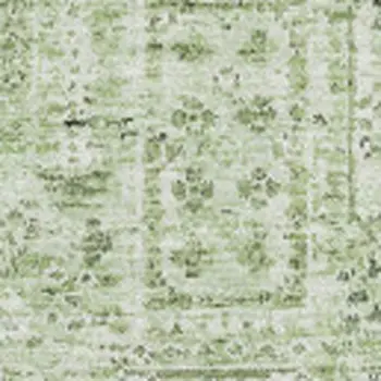 10' X 14' Green And Ivory Floral Washable Area Rug With UV Protection