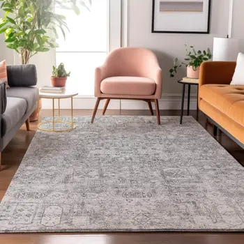 10' X 14' Gray And Silver Floral Washable Area Rug With UV Protection