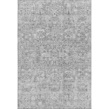 10' X 14' Gray And Silver Floral Washable Area Rug With UV Protection