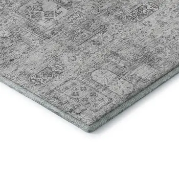 10' X 14' Gray And Silver Floral Washable Area Rug With UV Protection