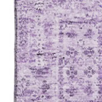 8' X 10' Lilac And Ivory Floral Washable Area Rug With UV Protection