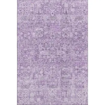 10' X 14' Lilac And Ivory Floral Washable Area Rug With UV Protection
