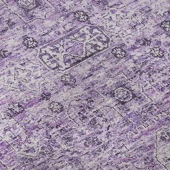 10' X 14' Lilac And Ivory Floral Washable Area Rug With UV Protection
