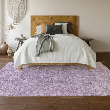 10' X 14' Lilac And Ivory Floral Washable Area Rug With UV Protection
