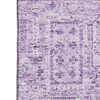 10' X 14' Lilac And Ivory Floral Washable Area Rug With UV Protection