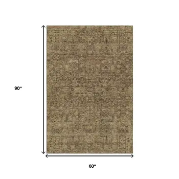5' X 8' Coffee And Charcoal Floral Washable Area Rug With UV Protection