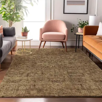 8' X 10' Coffee And Charcoal Floral Washable Area Rug With UV Protection