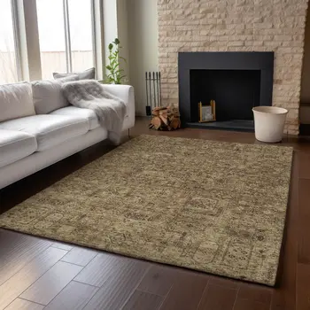 8' X 10' Coffee And Charcoal Floral Washable Area Rug With UV Protection