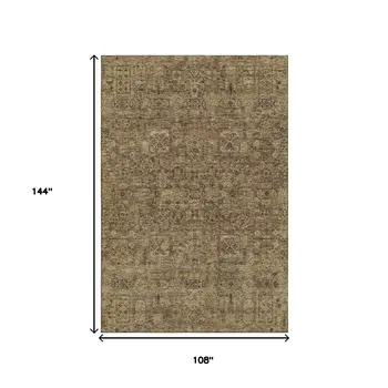 9' X 12' Coffee And Charcoal Floral Washable Area Rug With UV Protection
