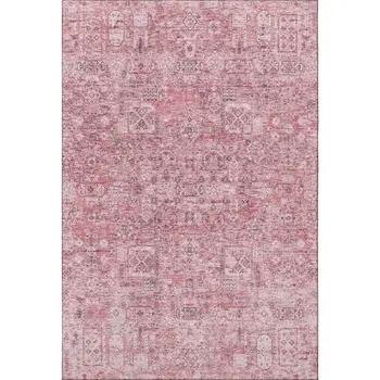 5' X 8' Pink And Ivory Floral Washable Area Rug With UV Protection