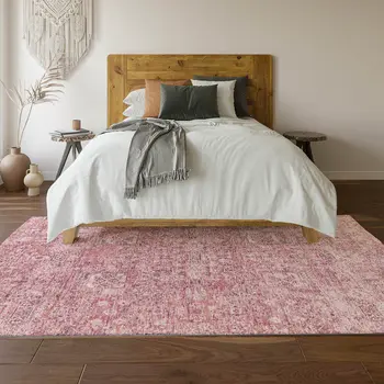 8' X 10' Pink And Ivory Floral Washable Area Rug With UV Protection