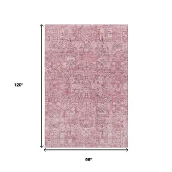 8' X 10' Pink And Ivory Floral Washable Area Rug With UV Protection