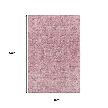 9' X 12' Pink And Ivory Floral Washable Area Rug With UV Protection