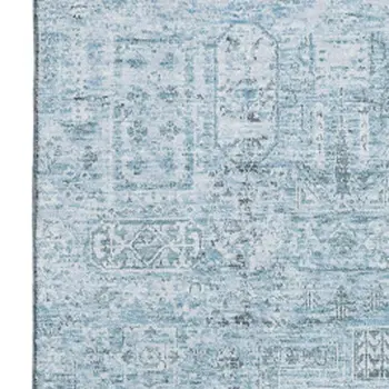 3' X 5' Sky Blue And Ivory Floral Washable Area Rug With UV Protection