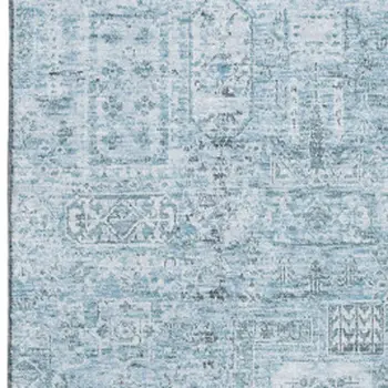 5' X 8' Sky Blue And Ivory Floral Washable Area Rug With UV Protection