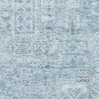 8' X 10' Sky Blue And Ivory Floral Washable Area Rug With UV Protection