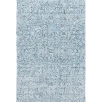 9' X 12' Sky Blue And Ivory Floral Washable Area Rug With UV Protection