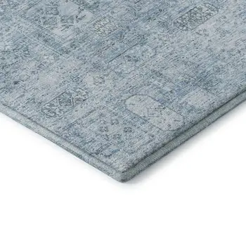 9' X 12' Sky Blue And Ivory Floral Washable Area Rug With UV Protection