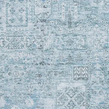 10' X 14' Sky Blue And Ivory Floral Washable Area Rug With UV Protection