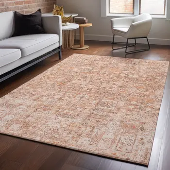 3' X 5' Salmon Gray And Ivory Floral Washable Area Rug With UV Protection