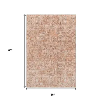 3' X 5' Salmon Gray And Ivory Floral Washable Area Rug With UV Protection