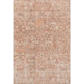8' X 10' Salmon Gray And Ivory Floral Washable Area Rug With UV Protection