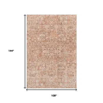 9' X 12' Salmon Gray And Ivory Floral Washable Area Rug With UV Protection