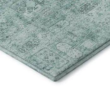 9' X 12' Teal And Ivory Floral Washable Area Rug With UV Protection