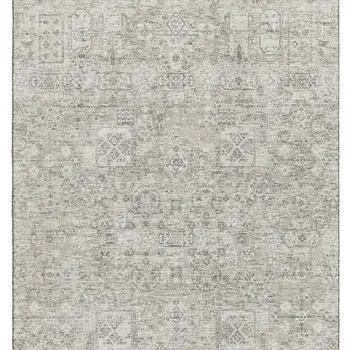 9' X 12' Taupe And Ivory Floral Washable Area Rug With UV Protection