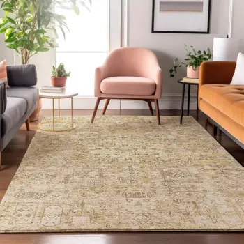 3' X 5' Wheat Gray And Ivory Floral Washable Area Rug With UV Protection