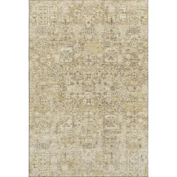 8' X 10' Wheat Gray And Ivory Floral Washable Area Rug With UV Protection