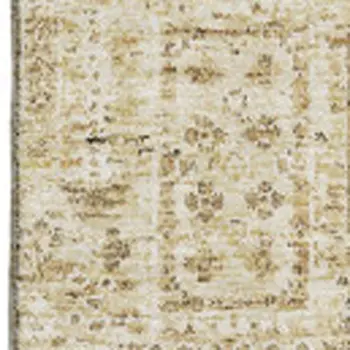 9' X 12' Wheat Gray And Ivory Floral Washable Area Rug With UV Protection
