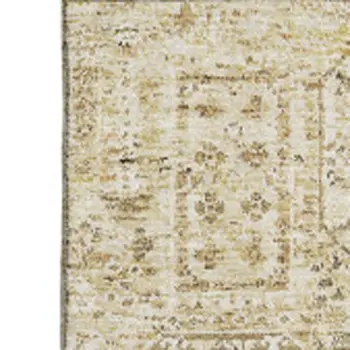 10' X 14' Wheat Gray And Ivory Floral Washable Area Rug With UV Protection