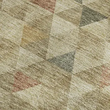 5' X 8' Beige Red And Salmon Geometric Washable Area Rug With UV Protection