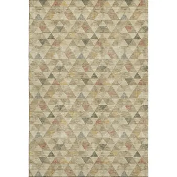 10' X 14' Beige Red And Salmon Geometric Washable Area Rug With UV Protection