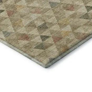 10' X 14' Beige Red And Salmon Geometric Washable Area Rug With UV Protection