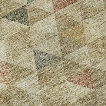 10' X 14' Beige Red And Salmon Geometric Washable Area Rug With UV Protection