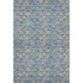 3' X 5' Blue Gold And Gray Geometric Washable Area Rug With UV Protection