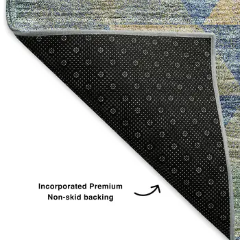 3' X 5' Blue Gold And Gray Geometric Washable Area Rug With UV Protection