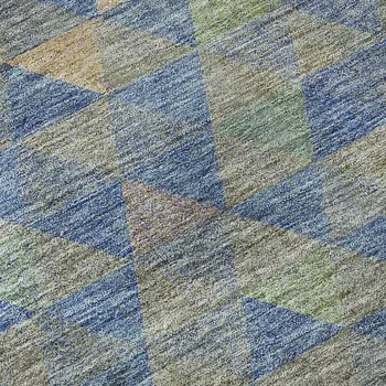 3' X 5' Blue Gold And Gray Geometric Washable Area Rug With UV Protection
