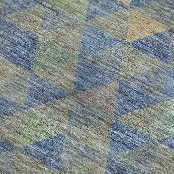 3' X 5' Blue Gold And Gray Geometric Washable Area Rug With UV Protection