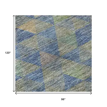 8' X 10' Blue Gold And Gray Geometric Washable Area Rug With UV Protection