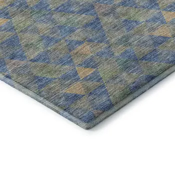 10' X 14' Blue Gold And Gray Geometric Washable Area Rug With UV Protection