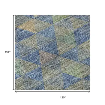 10' X 14' Blue Gold And Gray Geometric Washable Area Rug With UV Protection