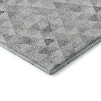 5' X 8' Silver And Ivory Geometric Washable Area Rug With UV Protection